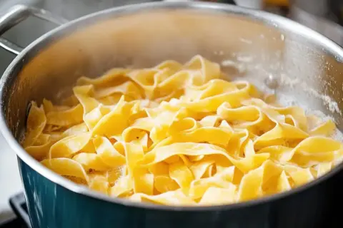Szeroki makaron tagliatelle gotuje się w garnku, tworząc idealną bazę do pysznego dania. Oto jak ugotować makaron.
