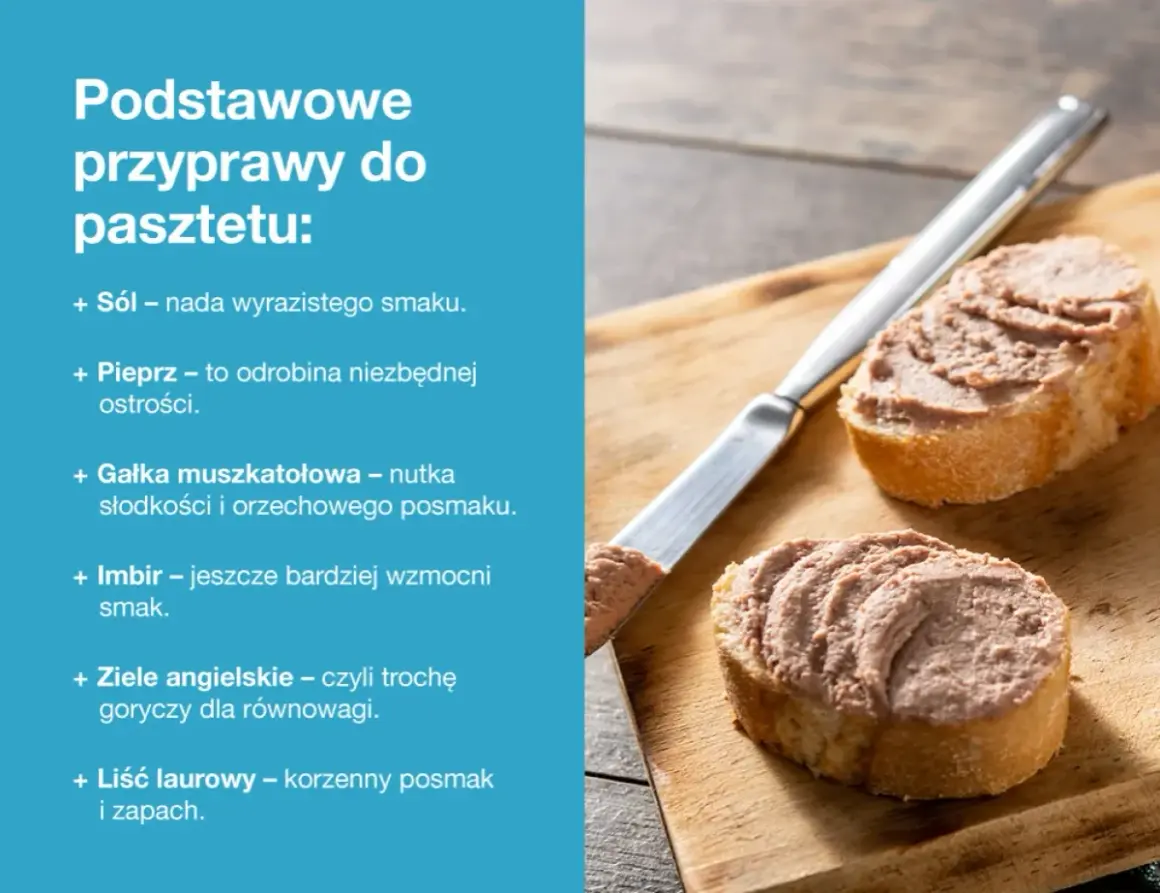 Jakie przyprawy do pasztetu? Sól, pieprz, gałka muszkatołowa, imbir, ziele angielskie i liść laurowy nadadzą mu wyrazisty smak i aromat.