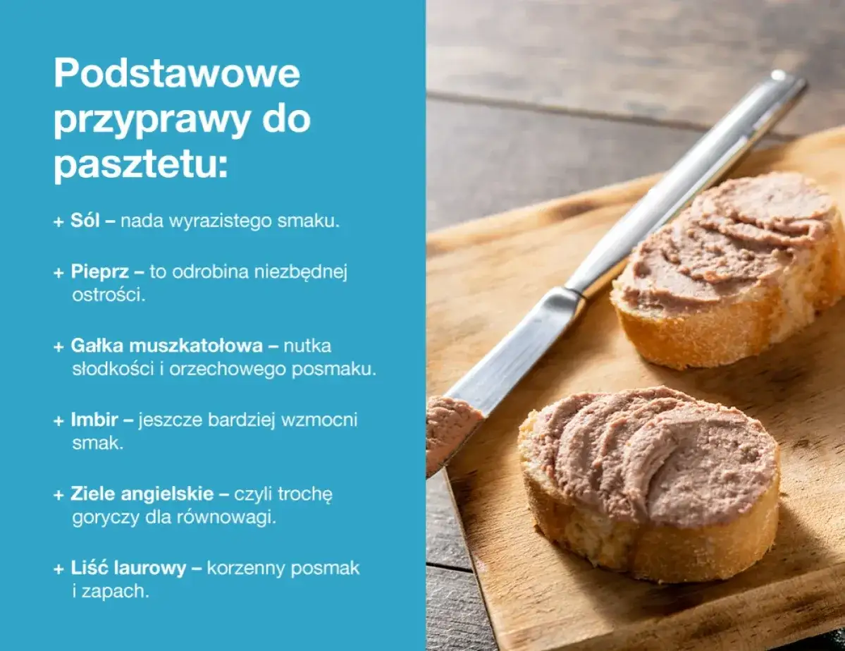 Jakie przyprawy do pasztetu? S&oacute;l, pieprz, gałka muszkatołowa, imbir, ziele angielskie i liść laurowy nadadzą mu wyrazisty smak i aromat.
