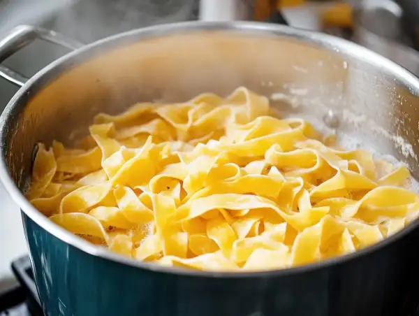 Szeroki makaron tagliatelle gotuje się w garnku, tworząc idealną bazę do pysznego dania. Oto jak ugotować makaron.